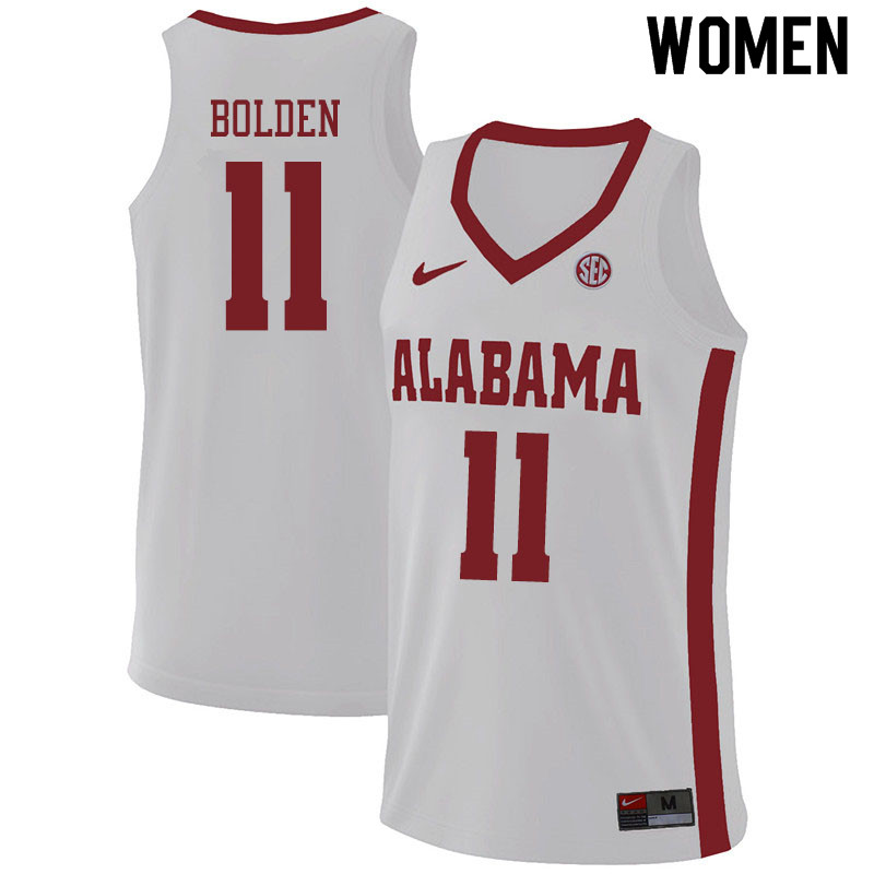 Women #11 James Bolden Alabama Crimson Tide College Basketball Jerseys Sale-White